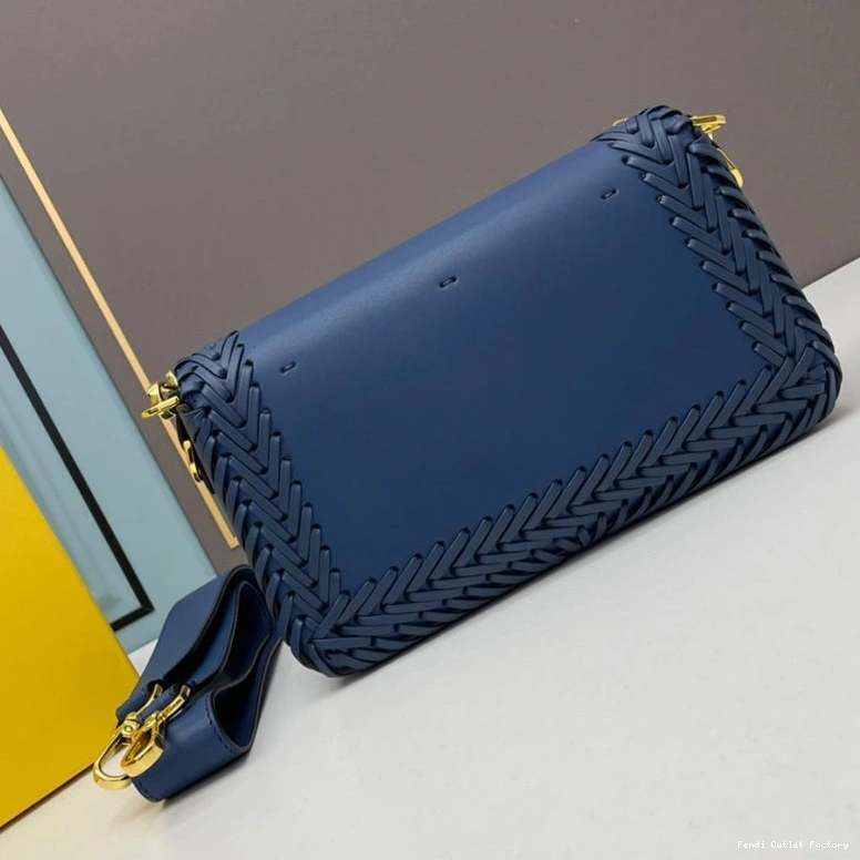 Affordable HOT Fendi In Medium Stitching Leather Bag Baguette Blue 0730